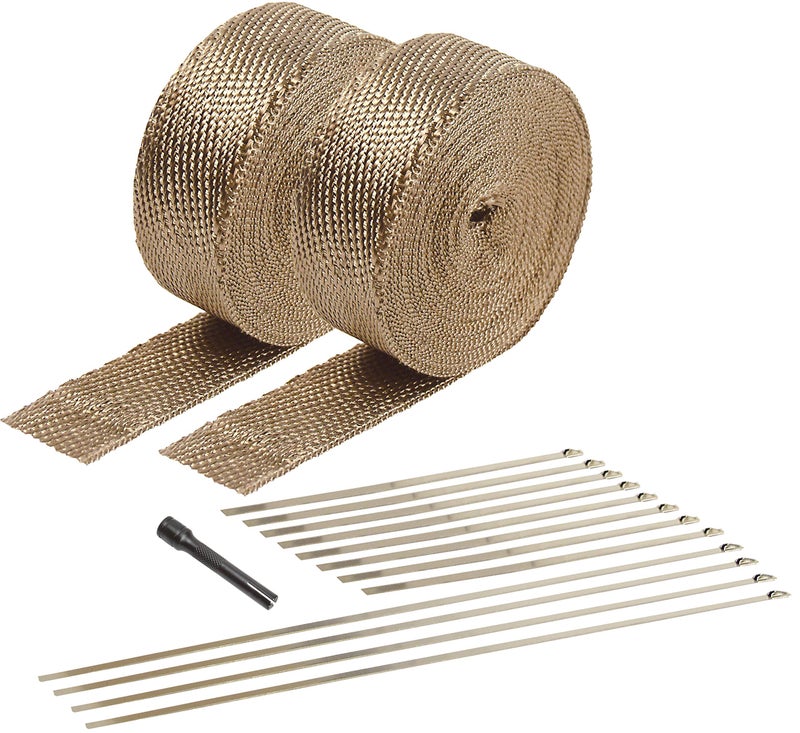 Design Engineering 010095 Titanium Exhaust Heat Wrap Kit with LR Technology, (2) 2" x 50' Rolls, 12 Locking Ties, and Locking Tie Tool - Image 1